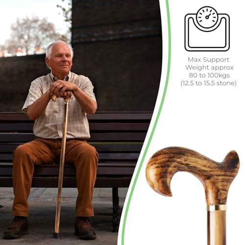 Woodland Wooden Derby Cane Lightweight Walking Stick for Men Women, L Brown — view 3