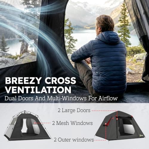 Outsunny Camping Tent 2 Man Dome Tent 3000mm Waterproof Dark Grey & Red — view 5