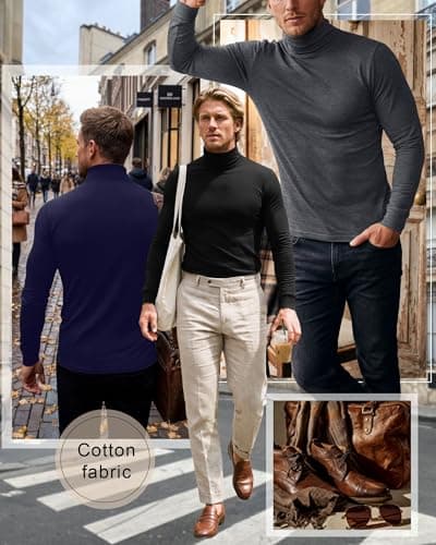Riyiper 3 Pack Men's Thermal Turtleneck Long Sleeve Shirts 3Color L — view 3