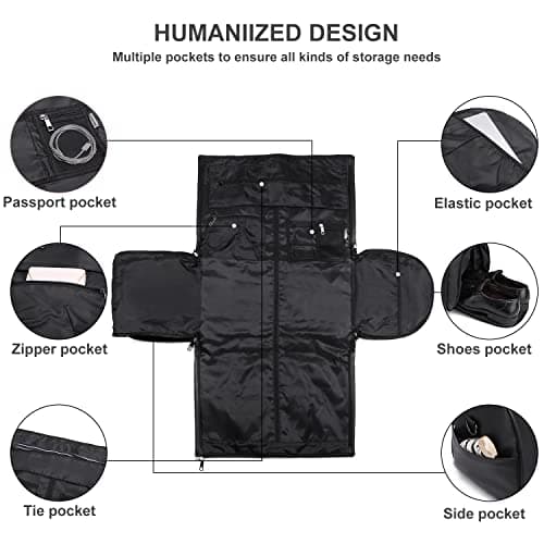 seyfocnia Convertible Travel Garment Bag,Carry on Garment Duffel Bag for Men Women - 2 in 1 Hanging Suitcase Suit Business Travel Bag, Dark Black — view 4