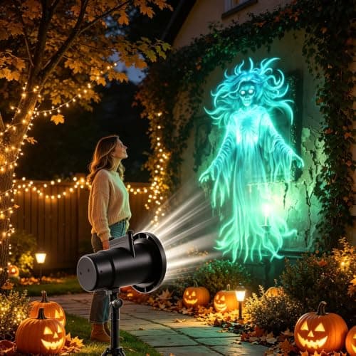 Halloween Projector Window, Panefright with Animated Horror Scenes Plug and Play Hd Star Projection Decorations Outdoor Indoor 3D Lights Mini Smart Movie WiFi Bluetooth Wireless Screen Mirroring — view 5