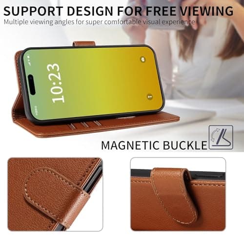 GoodcAcy Case Wallet for iPhone 11, Genuine Leather Wallet Folio Case [Magnetic Closure] [RFID Blocking Card Slot] [Kickstand] Full Protection Case - Brown — view 5