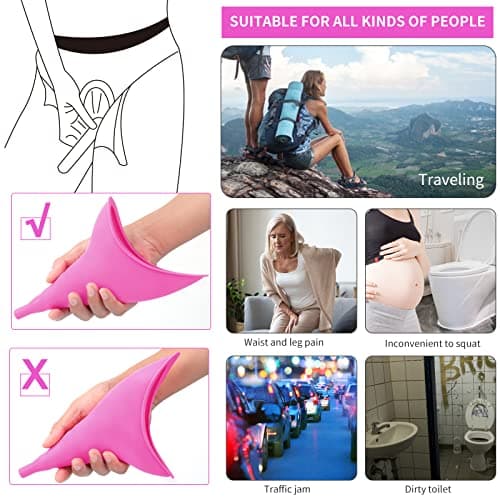 Female Urinal Festival Camping Accessories, Female Urination Device Camping Toilet Hiking Holiday Essentials Reusable for Women, Travel Camping Female Urinal Device Funnel Portable Urinal ( Fuchsia） — view 6