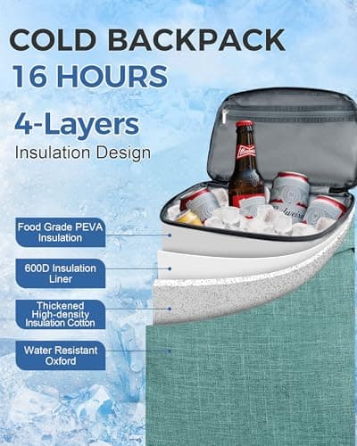 BAGLHER Cooler Backpack 30 Cans - Insulated Leakproof Waterproof Backpack Cooler, Lightweight Portable for Camping, Beach, Hiking, Green — view 4
