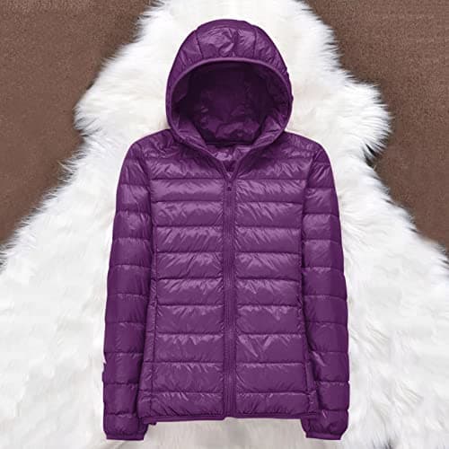 Womens Winter Lightweight Puffer Jacket with Hood Warm Short Packable Women Quilted Jacket Transitional Padded Down Jacket for Ladies Lined for Hiking Travel Plus Size Thin Jacket Down Purple — view 3