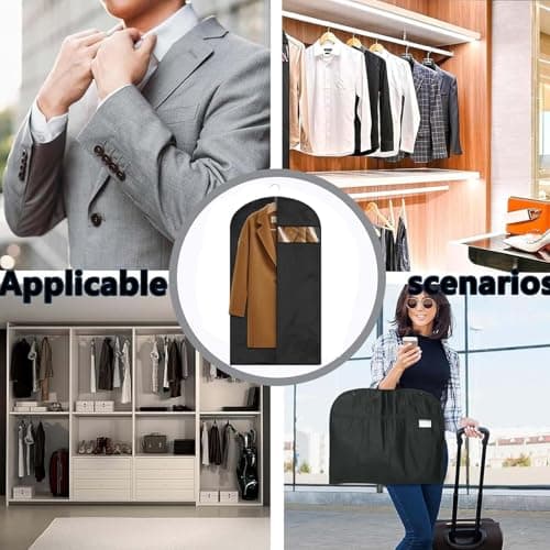 3 Pcs Suit Covers, Clothes Cover in Black, Garment Bags with Clear Window, Zipper, Fold-Able, Washable, Dust-Proof for Home Wardrobe Storage — view 6