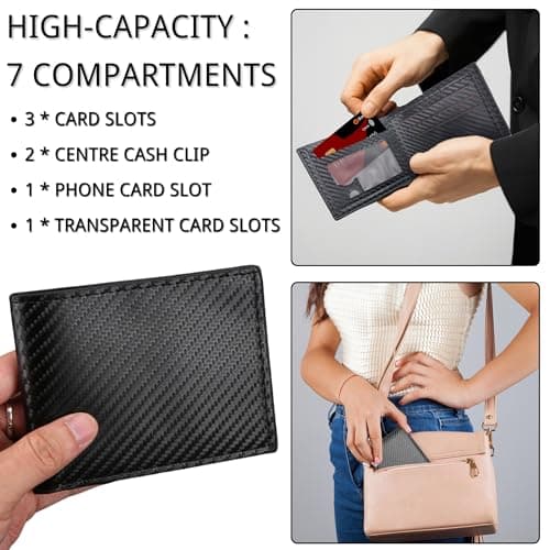LUFFLOK Wallets Slim Carbon Fiber Leather Card Minimalist Wallet — view 6