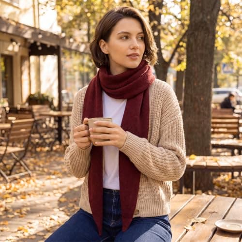 HEDYX Women's Pashmina Shawls and Wraps for Autumn Winter(Burgundy) — view 4
