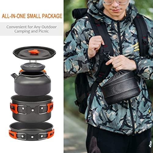 OVERMONT Camping Cookware Set Outdoor Cooking Kettle Mess Kit — view 5
