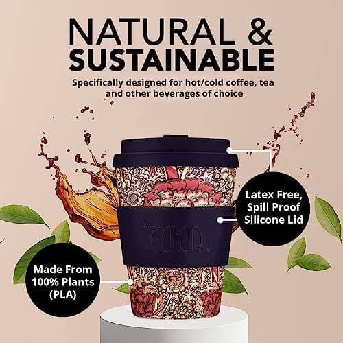 12oz 350ml William Morris Reusable Eco-Friendly 100% Plant Based Coffee Cup - Melamine Free & Biodegradable Dishwasher/Microwave Safe Travel Mug, Wandle — view 4