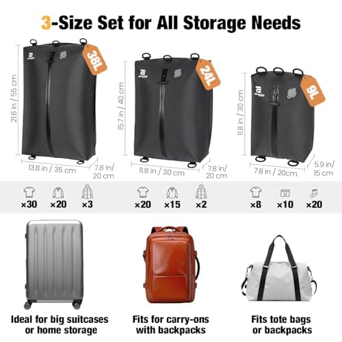 ESCRODOI 3-Size Set Vacuum Bags for Travel with Pump,Reusable,Black — view 2