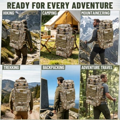 SUNDOY 80L Hiking Backpack, Large Capacity Camping Rucksack, 600D Outdoor Travel Pack with MOLLE System, Lightweight Trekking Backpack for Hiking, Camping & Backpacking (80L-Desert Camo) — view 6