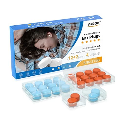 EXGOX 14 Pairs Silicone Ear Plugs for Sleeping Noise Cancelling Reusable Moldable Wax Earplugs for Swimming, Work, Airplane, SNR27dB(Blue, Orange)