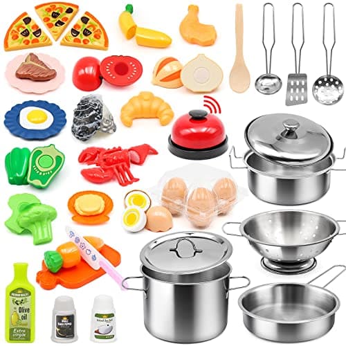 Hohosunlar Pretend Play Kitchen Accessories Set, 59Pcs Kids Cooking Set