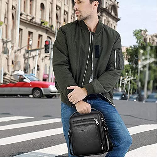 A-QMZL Mens Shoulder Bags Travel Shoulder Bag Messenger Bag Vintage PU Leather Shoulder Bag Waterproof Crossbody Handbag Satchel Sling Bags Suitable for Leisure, Festivals and Travel (black) — view 2