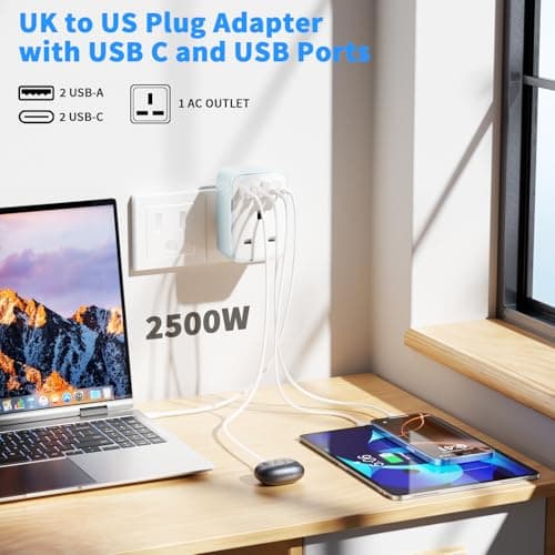 UK to US Plug Adaptor, 5 in 1 USA Travel Adapter with 2 USB A Ports & 2 USB C Ports(5V/3.4A), American to UK Plug Adapter, Plug Adapter from UK to USA for US Canada Mexico Colombia Thailand(Type B) — view 5