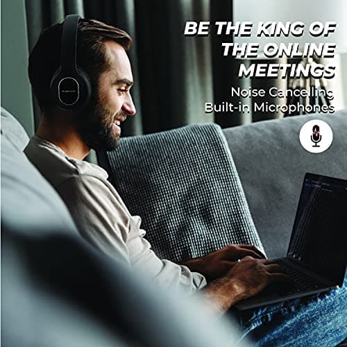 PowerLocus Wireless Bluetooth Headphones, Over The Ear Headphone with Microphone, Foldable with Carry Case, Hi-Fi Stereo Sound, Long Battery Playtime for Phones/Tablets/PC (Black Metal) — view 5
