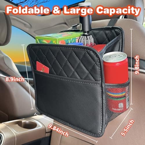 Noaman 2 Pack PU Leather Car Seat Storage Organizer with 3 Pockets Backseat Car Organizer 2 in 1 Car Trash Bag Can 8 Liters Large Capacity Multifunction Car Essentials interior Accessories Black — view 3