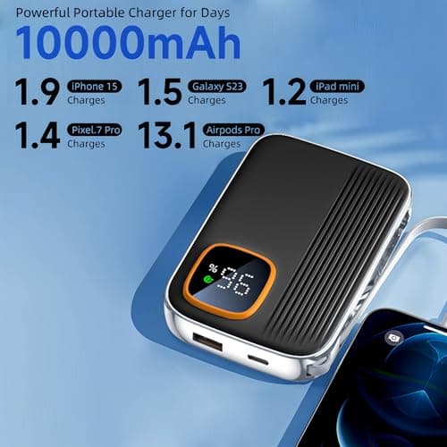 Portable Phone Charger 10000mAh Quick Charge 3.0 USB Power Bank LED Dispaly Fast Charging External Battery Pack Compatible with Google LG Android Samsung Galaxy Nintendo Switch (Black) — view 3