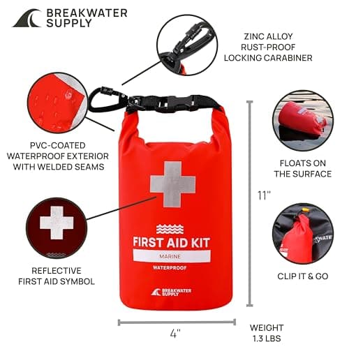 Breakwater Supply™ Waterproof Marine First Aid Kit Boat Safety Tool Set, 100 Pieces AFAK Emergency Supplies in Dry Bag, IFAK Trauma Kit for Kayaking, Jet Skiing, Fishing, Surfing, Sailing — view 6