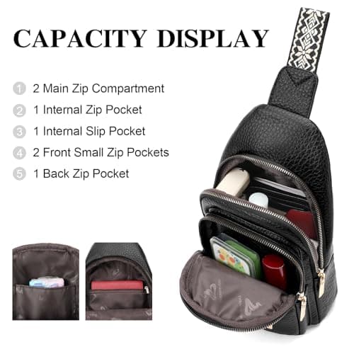 SENDEFN Crossbody Bags for Women Sling Bag Vegan Leather Chest Bag Fanny Pack with Adjustable Guitar Strap for Travel — view 3