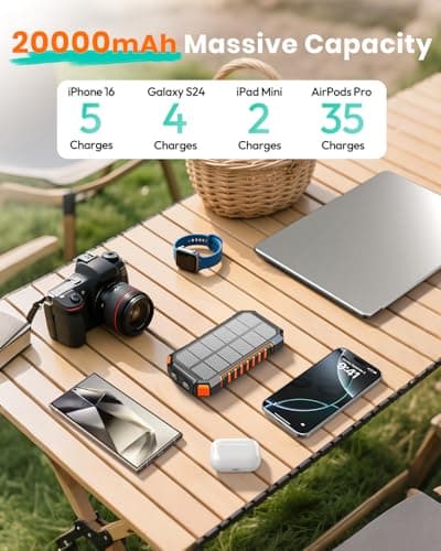 A ADDTOP Solar Power Bank 20000mAh 15W Portable Charger 3 Built-in Cables — view 3