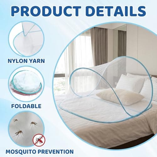 Pop Up Mosquito Net, Travel Mosquito Net with Instant Setup, Ideal for Camping and Outdoor Use, Portable Bed Protection for Travelers and Campers, Measuring 140 x 80 x 56 cm — view 3