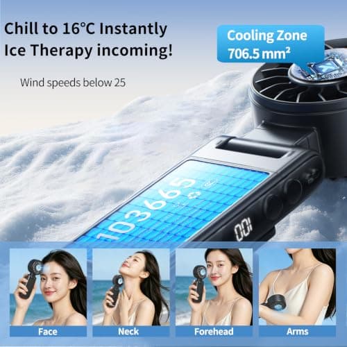 Curloni Portable Handheld Turbo Fan with Ice Cooling, 8m/s High Speed Turbo Fan, 4-in-1 Hand/Neck/Desk/Waist Fan with Clip for Umbrella, Stroller, Office, Beach, Outdoor, Summer/Travel Essentials — view 2
