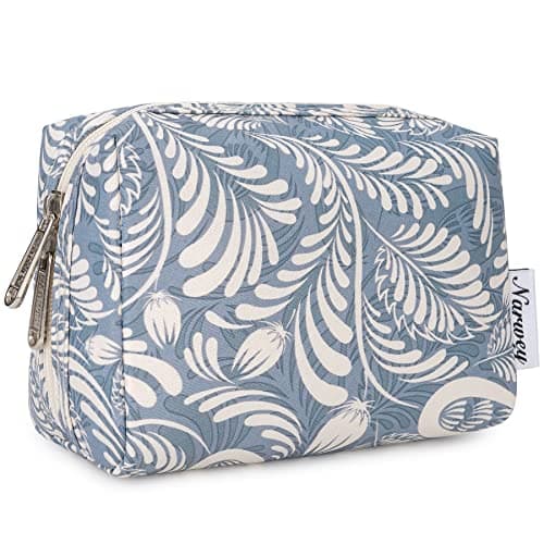 Blue Leaf Small Cute Cosmetic Bag - Mini Makeup Pouch for Handbag & Travel