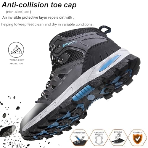 HODTOB Hiking Boots Mens Womens Lace-up Non-Slip Outdoor Men Women Mountain Trekking Shoes for All Season Walking Travelling Backpacking Camping Shoes Sneaker Grey 6UK — view 3