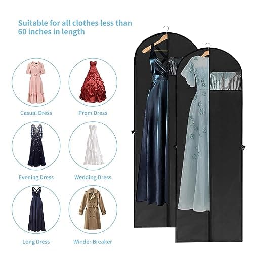 AZKEEGREY 5Pack 180cm Long Dress Covers Garment Bags Full Length, Black — view 4