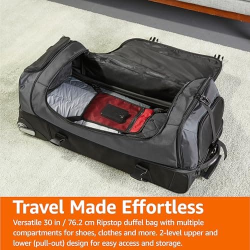 Amazon Basics Rolling Travel Duffel Bag, 105L, Lightweight and Durable Trolley in Ripstop Fabric, Large Capacity with Telescopic Handle, Ideal for Travel, Work, and Leisure, Black — view 5