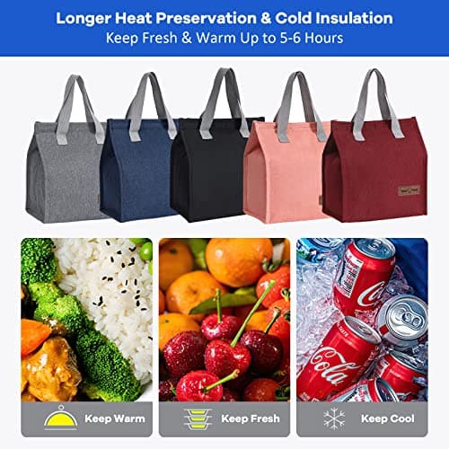 Yikki Lunch Bags for Women Men, Small Reusable Leakproof Lunch Box Bag, Red — view 5