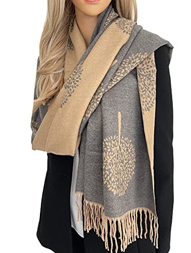 The Accessory Co. Cashmere Tree Life Blanket Scarf - Reversible Scarf Women Pashmina Shawl, Winter Scarfs Women, Large Wrap, Warm, Tree of Life Print Ladies Scarves Long Wraps, Womens Gifts
