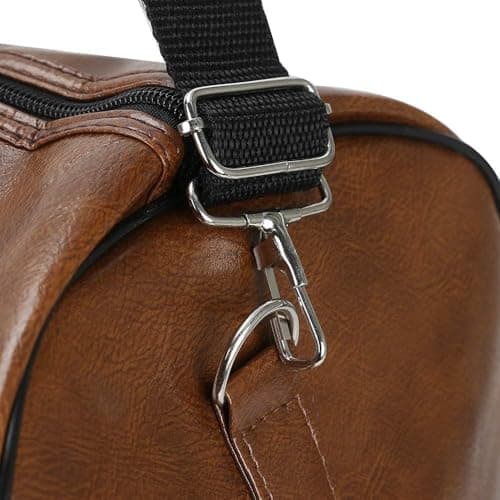 M.J COMFY-LIFE Vintage Leather Duffle Bag for Travel Gym & Weekend - Large Capacity Waterproof Holdall, Adjustable Shoulder Strap - Unisex Carry On Bag for Men Women (48×28×27cm) (Brown) — view 3
