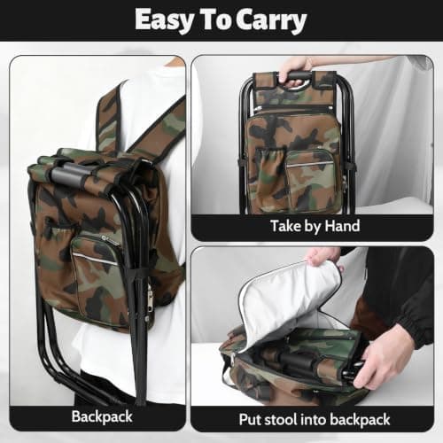 Storystore Foldable Camping Chair Stool Backpack with Cooler Insulated Picnic Bag, Detachable Portable Hiking Seat Table Bag for Outdoor Indoor Fishing Travel Beach BBQ (Camouflage) — view 4