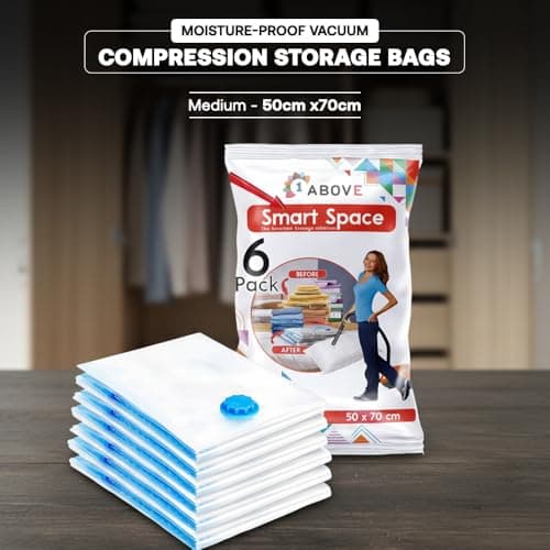 1ABOVE Pack of 6 Vacuum Compressed Storage Bags, Mould Moisture and Bug Proof, Double Zip High Sealing Triple Air Leak Patent Valve for Maximum Compression (MEDIUM) — view 5