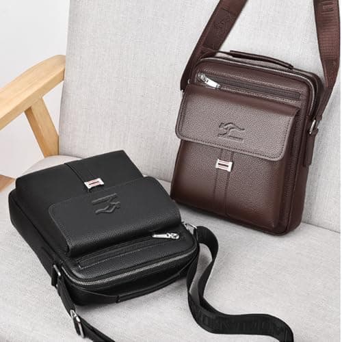 LOCOERDAISHU Men's Genuine Leather Shoulder Bag, Retro Crossbody Messenger Bag, Casual Travel Satchel with Adjustable Strap, Business Daily Use for Phone Wallet Keys Passport (Brown) — view 3