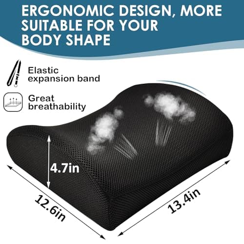 HomDSim Memory Foam Lumbar Cushion Lower Back Support Pillow Posture Correcting Car Seat Home Office Chair (Black) — view 2