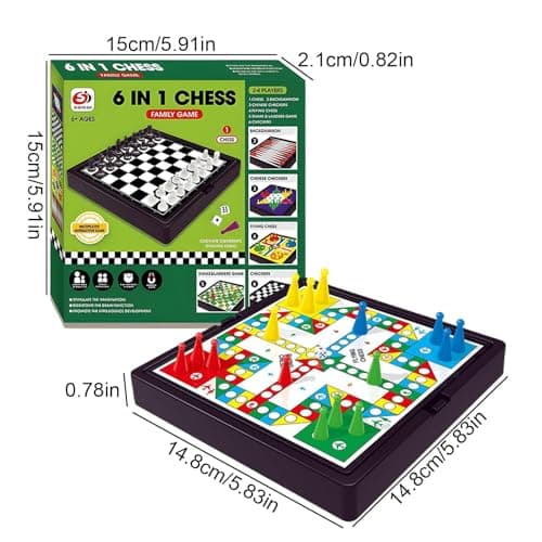 Saijer Mini Games, 6-in-1 Travel Games Snakes and Ladders for Kids Travel Board Games Set Kids Chess Set Pocket Game Portable Mini Magnetic Board Game for Party — view 2