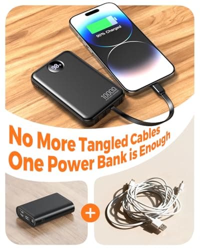 Power Bank 10000mAh with 4 Built-in Cables Portable Charger Fast Charging — view 3