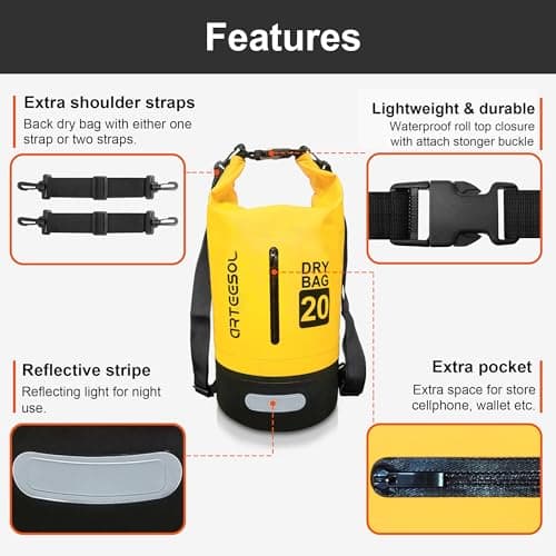 Blackace arteesol Waterproof Dry Bag 5L 10L 20L 30L Waterproof Bag with Long Adjustable Handle for Kayaking Boat Excursion Canoe/Fishing/Rafting/Swimming/Snowboarding — view 4