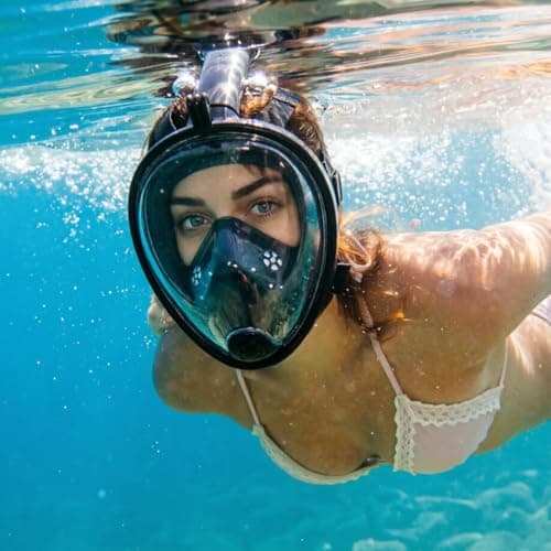 Snorkel Mask Full Face,180°view Snorkeling Gear with Panoramic Design-Compatible Sports Camera, Anti-fog, Anti-leak Technology for a Safe Adults and Kids Snorkeling Experience (Black, L-XL) — view 5