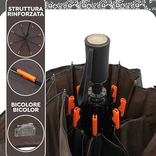 JAGUAR Windproof Folding Umbrella, Mini Pocket Umbrella with Automatic Opening, Travel Umbrella, Keep in the Car Always Ready to Use (Closed Size: Only 28.5cm), dark brown (di moro), 28,5 cm (chiuso) — view 5