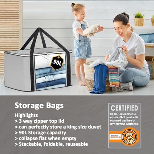 Storage Bags | Clothes Boxes, 6 Pack Grey, 90L Capacity Large Moving Bag — view 5