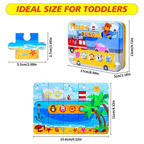 BBLIKE Puzzles Jigsaws for 2 3 4 Year Old - Pack of 4 Puzzles Toy in a Box for Age 2-5, Travel Games for on Plane Educational Learning Birthday Gift Present for Children Boys Girls (Transportation) — view 2
