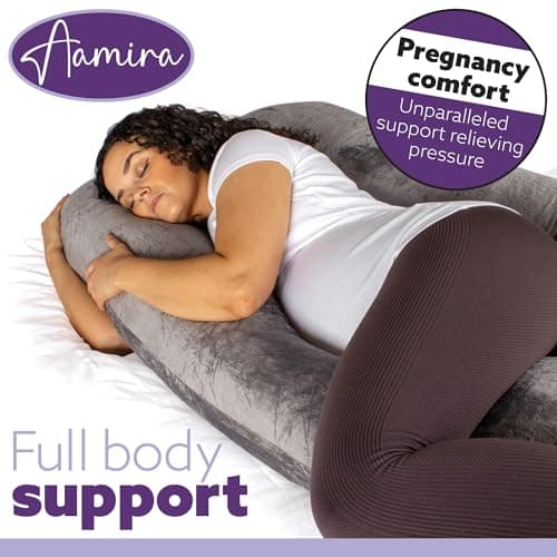 Aamira U Shaped Pregnancy Pillow, Memory Foam, Velvet Cover, Dark Grey — view 6