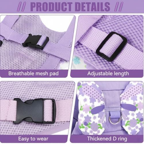 EYWILYWI Baby Walking Harness Toddler Reins, Anti-Fall & Anti-Lost Children's Reins with Detachable Safety Rein & Sparkle Butterfly Wings, Baby Reins for 1-3 Years (Purple) (Purple) — view 3
