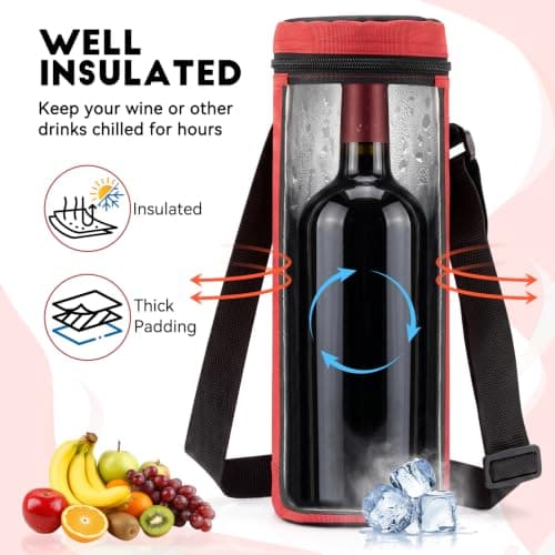 DirkFigge Wine Cooler Bag Insulated Bottle Bag Single Wine Bottle Cooler — view 4