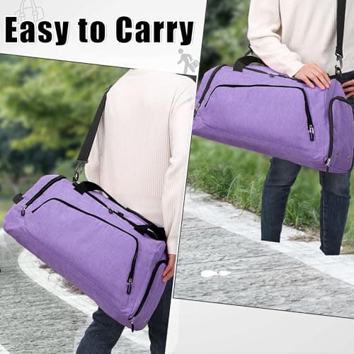 OLQI Gym Bag with Shoe Compartment & Wet Pockets for Men/Women,Sports Duffle Bags for Workout/Fitness/Travel (Purple, 20"x11"x11") — view 6